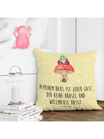 Mr. & Mrs. Panda Sofa Kissen Marienkäfer Fliegenpilz mit Spruch in Gelb Pastell