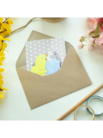 Mr. & Mrs. Panda Beileidskarte Wellensittich Liebe ohne Spruch in Grau Pastell