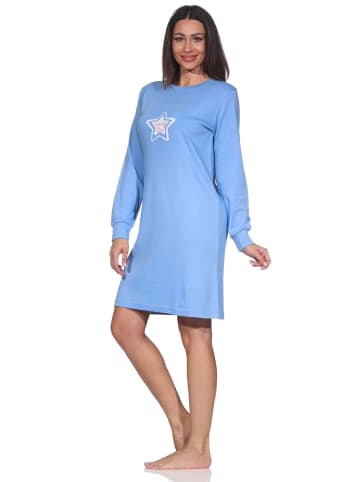 NORMANN Langarm Kuschel Interlock Nachthemd Sterne Optik in blau