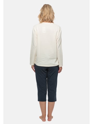 Schiesser Schlafanzug Cotton in Blau gepunktet / Creme