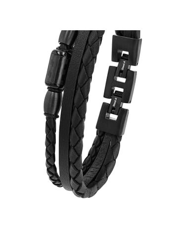 S. Oliver Jewel Armband Edelstahl, IP Schwarz, Carbon/Leder in Schwarz