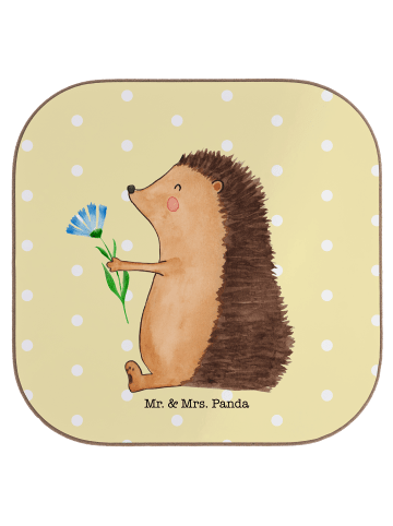Mr. & Mrs. Panda Untersetzer Glas Igel Blumen ohne Spruch in Gelb Pastell