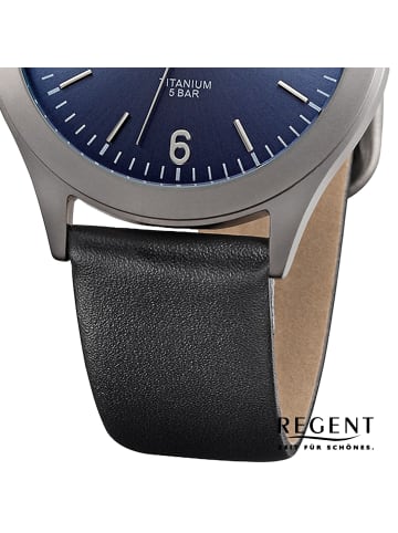 Regent Armbanduhr Regent Lederarmband schwarz extra groß (ca. 37mm)