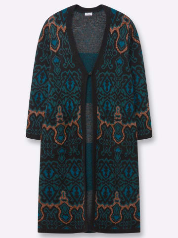 sheego Strickmantel in petrol-jade-gemustert