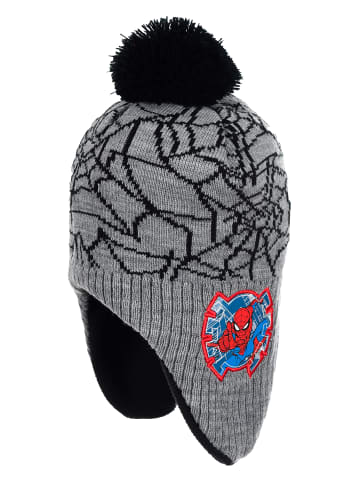 Spiderman Kinder Wintermütze Jungen mit Bommel und Ohrenschutz in Grau