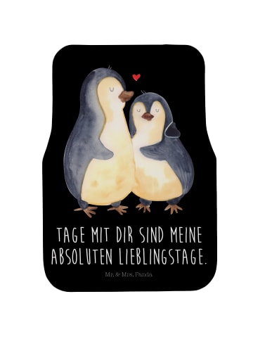 Mr. & Mrs. Panda Fahrer Autofußmatte Pinguin umarmen mit Spruch in Schwarz