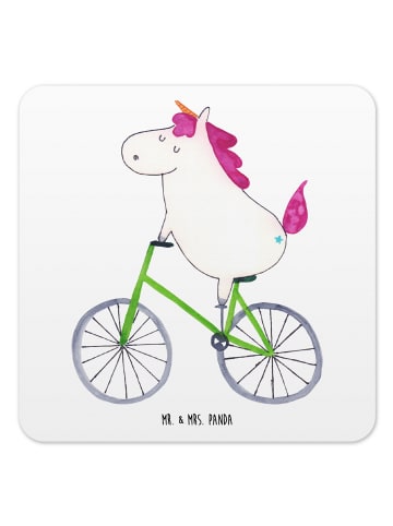 Mr. & Mrs. Panda Tassenuntersetzer Einhorn Radfahrer ohne Spruch in Weiß
