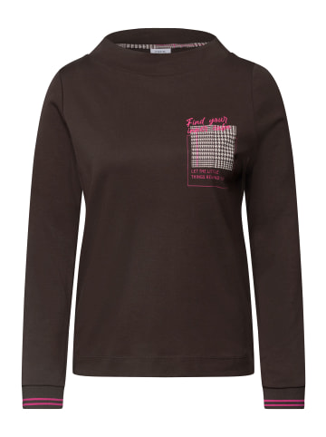 Cecil Langarmshirt mit Funnel Neck und Print in Truffle Brown