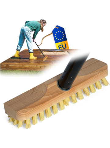 Novaliv Schrubber aus Holz mit Borsten Wischer mit Gewinde und Steckstiel vier in Braun