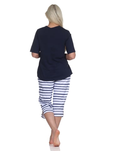 NORMANN kurzarm Capri Schlafanzug Top Leuchtturm - 72707 in marine