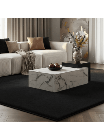 KADIMA DESIGN Teppich Kurzflor Waschbar Einfarbig NECKAR Strapazierfähig OEKO-TEX in Schwarz