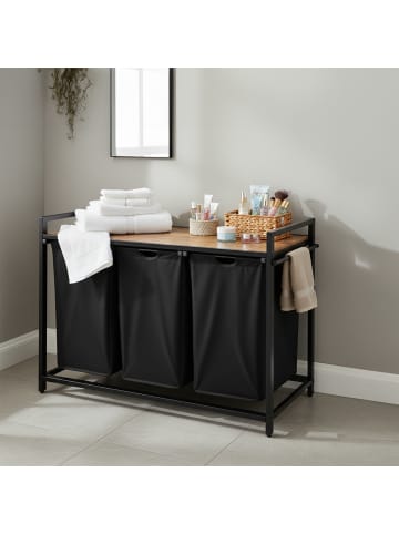 relaxdays Wäschesammler in Schwarz/ Natur - (B)109,5 x (H)73,5 x (T)33 cm