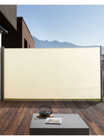 Beliani Seitenmarkise DORIO in Beige/Silber - (W) 305 x (H) 160 x (L) 9 cm