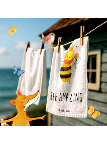 Mr. & Mrs. Panda Handtuch Biene König mit Spruch in Weiß