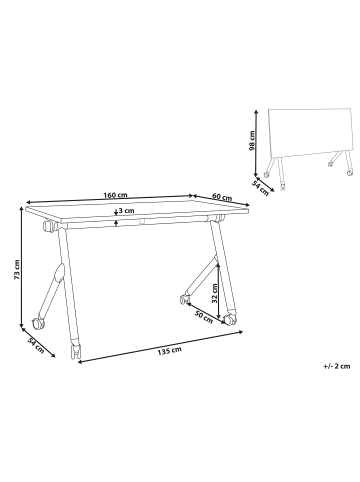 Beliani Zusammenklappbarer Schreibtisch BENDI in Weiß - (W) 160 x (H) 75 x (L) 60 cm
