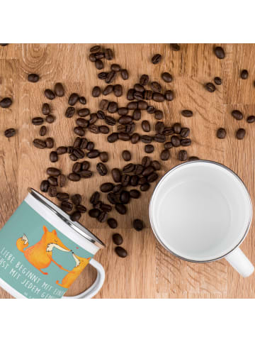 Mr. & Mrs. Panda Emaille Tasse Hochzeit Liebe mit Spruch in Meeresbrise