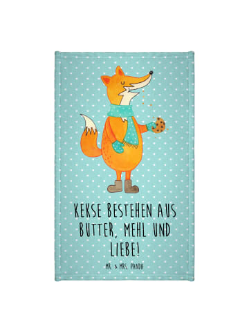 Mr. & Mrs. Panda Gästehandtuch Fuchs Keks mit Spruch in Türkis Pastell