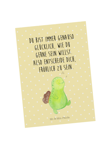 Mr. & Mrs. Panda Postkarte Schildkröte Pfeifen mit Spruch in Gelb Pastell