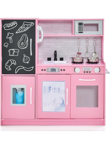 COSTWAY Kinderküche mit 10 Spielzubehör in Rosa