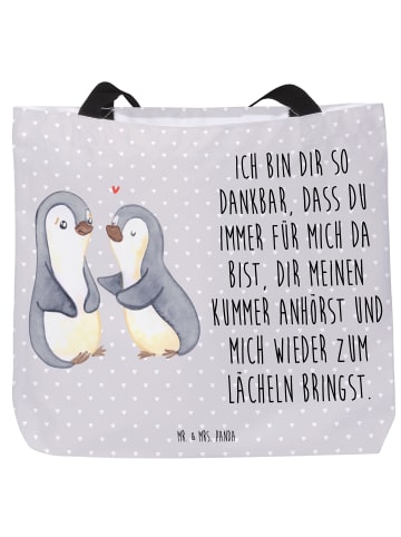 Mr. & Mrs. Panda Strandtasche Pinguine trösten mit Spruch in Grau Pastell