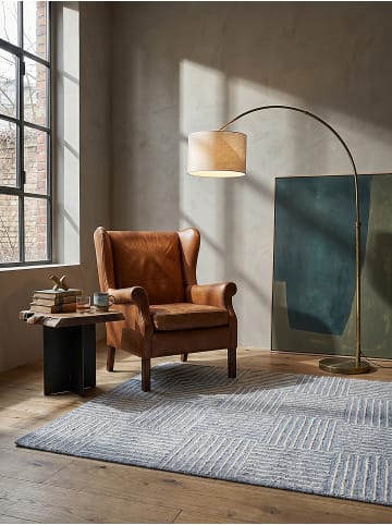 KADIMA DESIGN Teppich Wolle LEA Schachbrett Muster Wohnzimmer Modern Karos Wohnlich in Blau