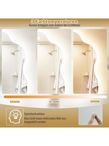 COSTWAY Badspiegel mit Beleuchtung in Silber