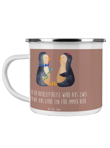 Mr. & Mrs. Panda Camping Emaille Tasse Hochzeitsreise Ewige Lieb... in Braun Pastell