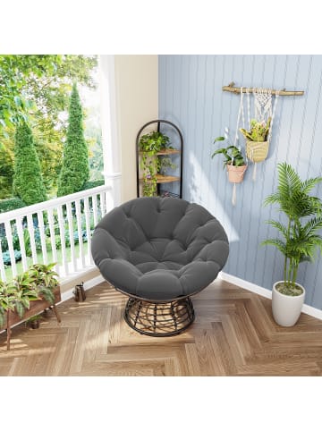 ABRIHOME Papasan Sessel in Grau Rattan 360 Grad drehbar mit Kissen für Wohnzimmer