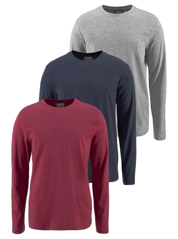 Man's World Langarmshirt in rot, marine, grau-meliert