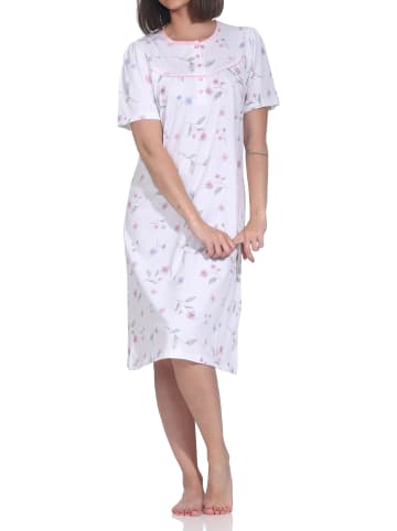 NORMANN Kurzarm Nachthemd floraler Print Knopfleiste am Hals in rosa