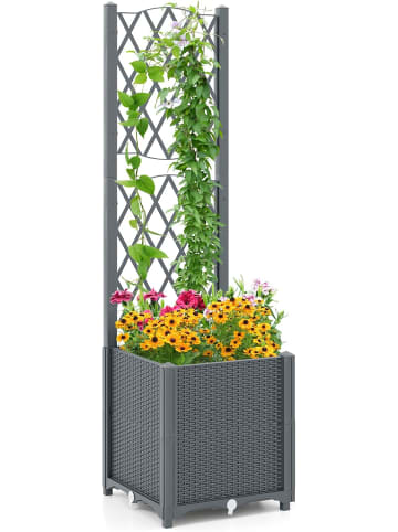 COSTWAY Blumenkasten mit Rankgitter 140cm in Grau
