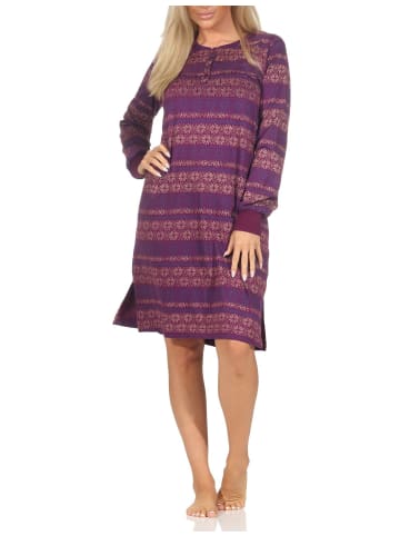 NORMANN Langarm Nachthemd Bündchen Ethnolook - 87545 in beere