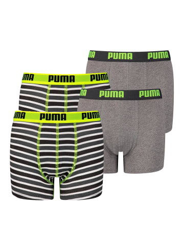 Puma Boxershorts JUNGEN BASIC BOXER Printed Stripes 2P in Fluo Yellow / Grey