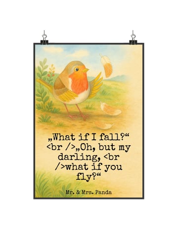 Mr. & Mrs. Panda Poster Rotkehlchen Federn Design mit Spruch in Weiß