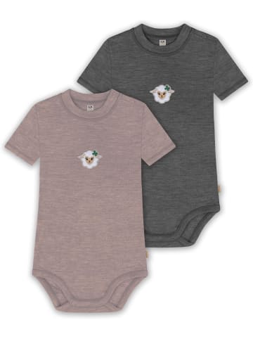 Normani Outdoor Sports 2er Set Baby Kurzarmbody aus Merinowolle in Rosa/Anthrazit
