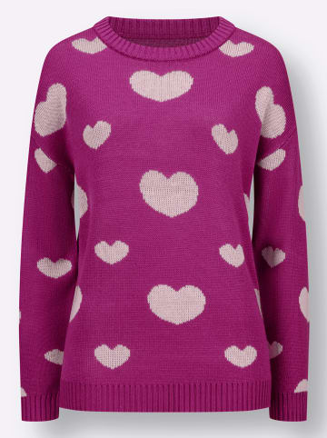 Sieh an! Langarm-Pullover in magenta-ecru-gemustert