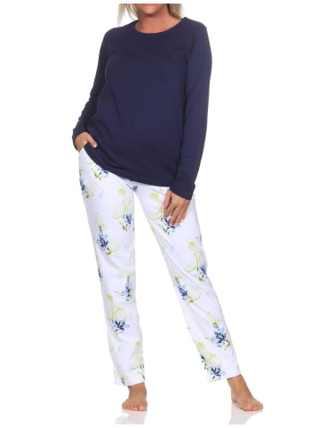 NORMANN Schlafanzug langarm Pyjama floraler Print Jersey - 84750 in marine