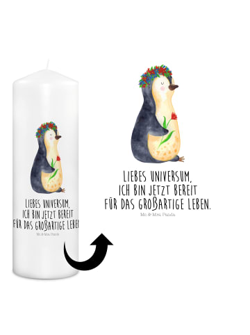 Mr. & Mrs. Panda Weihnachtskerze Pinguin Blumen mit Spruch in Weiß