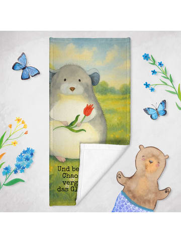 Mr. & Mrs. Panda Badehandtuch Chinchilla Blume Design mit Spruch in Gelb Pastell
