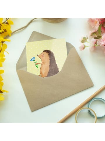 Mr. & Mrs. Panda Grußkarte Igel Blumen mit Spruch in Gelb Pastell