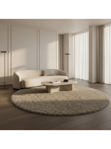 KADIMA DESIGN Teppich Hochflor Shaggy Waschbar Einfarbig SPREE Strapazierfähig in Natur
