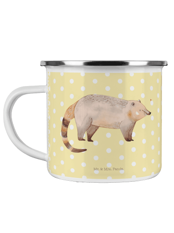 Mr. & Mrs. Panda Camping Emaille Tasse Nasenbaer ohne Spruch in Gelb Pastell