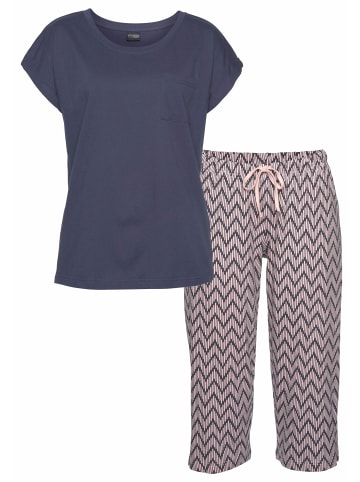 Vivance Active Capri-Pyjama in dunkelblau/hellrosa-gemustert