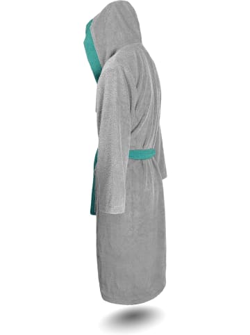 normani Unisex Baumwoll Bademantel mit Kapuze Izmit in Grau/Blau