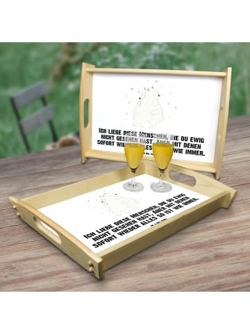 Mr. & Mrs. Panda Holz Tablett Eisbär Umarmen mit Spruch in Weiß