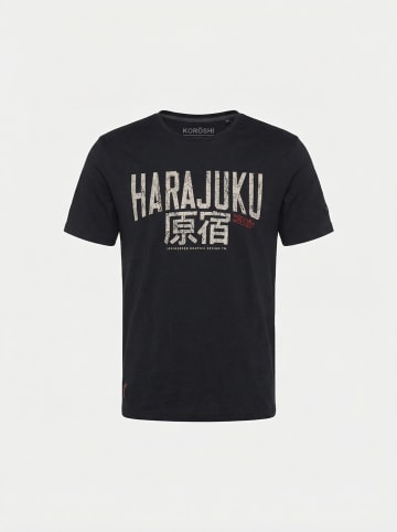 KOROSHI Crew t-shirt baumwolle druck-emb in blau