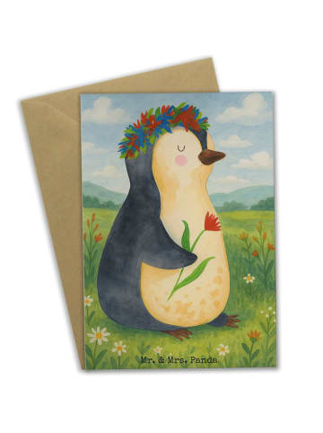 Mr. & Mrs. Panda Klappkarte Pinguin Blumen Design ohne Spruch in Weiß