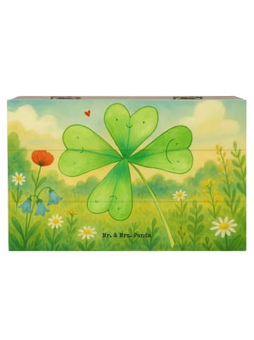 Mr. & Mrs. Panda Holzkiste Blume Kleeblatt Design ohne Spruch in Weiß