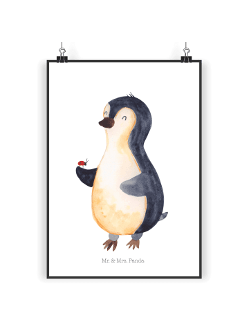 Mr. & Mrs. Panda Wandbild Pinguin Marienkäfer ohne Spruch in Weiß