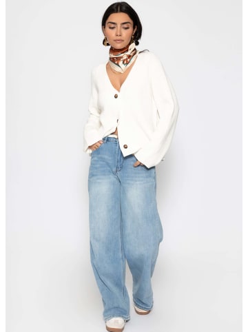 SASSYCLASSY Gerippter Cardigan mit V-Ausschnitt in Offwhite